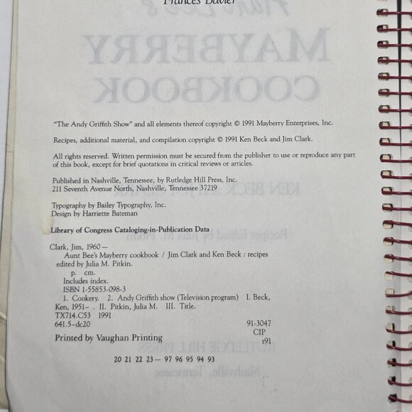 Vintage 1991 Aunt Bee's Mayberry Cookbook Rutledge Hill Press - Picture 8 of 9